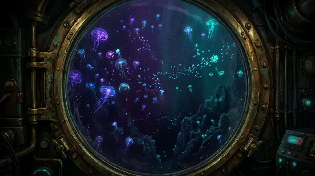 Deep sea background with bioluminescence